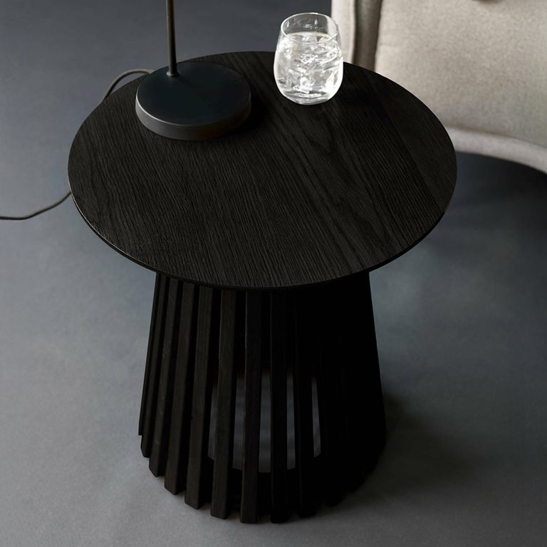 Ollie Lamp Table - Round - Slatted Base - Black