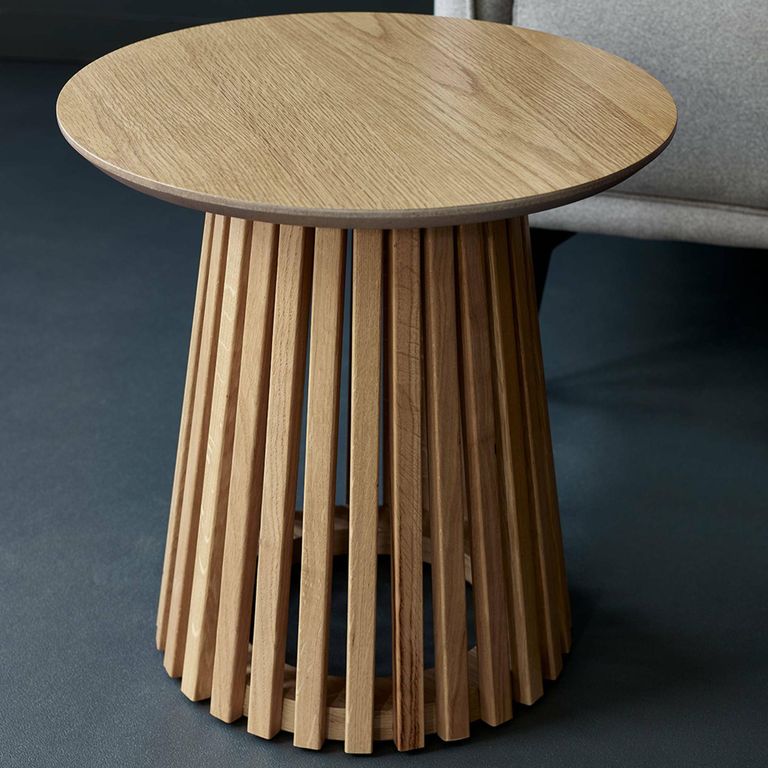 Ollie Lamp Table - Round - Slatted Base - Natural Oak