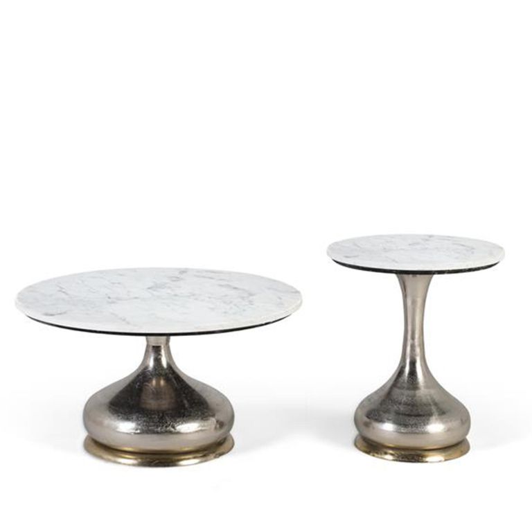 Perugia Side Table - White Marble - Round - Set of 2