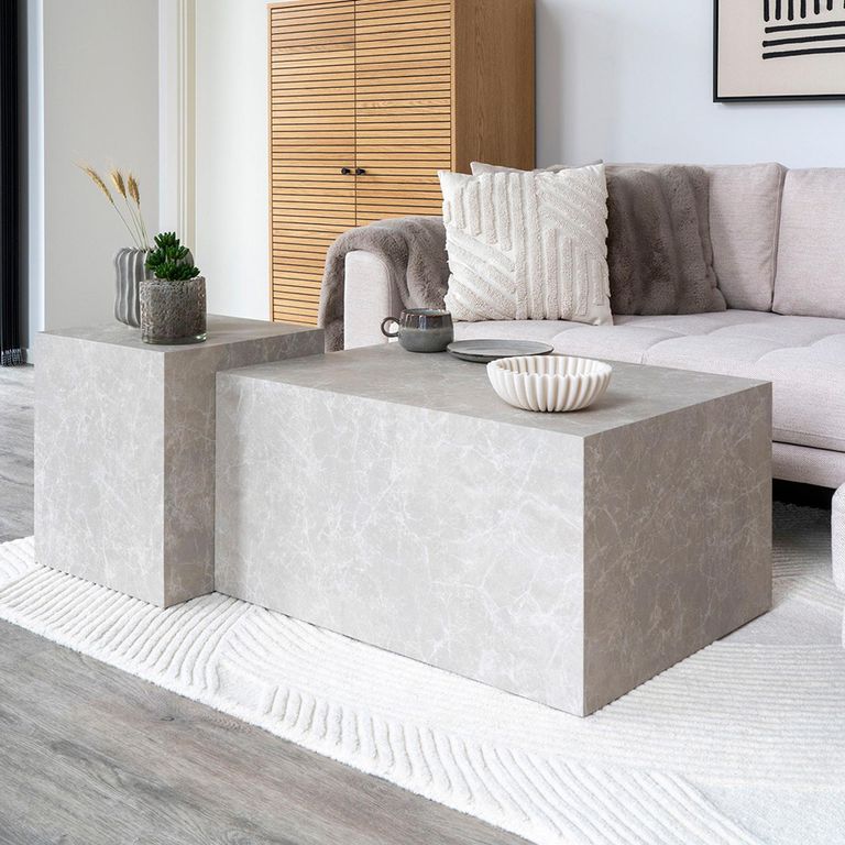 Prague Side Table - Square - Beige Marble Effect
