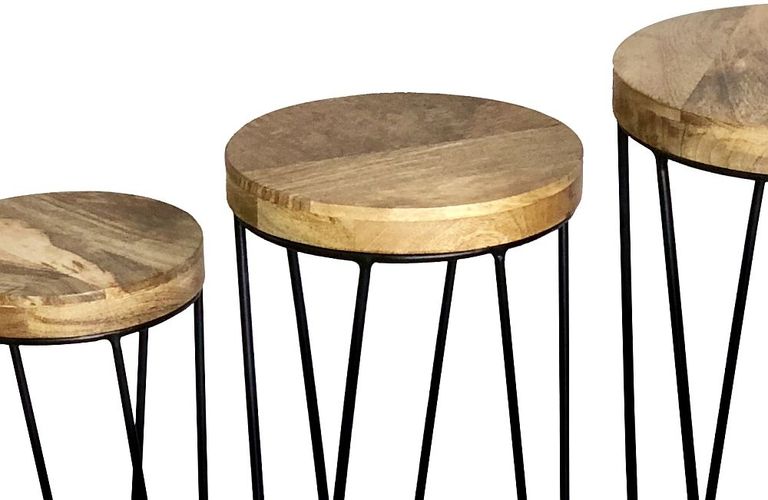 Ravi Mango Wood Set of 3 Round Stools