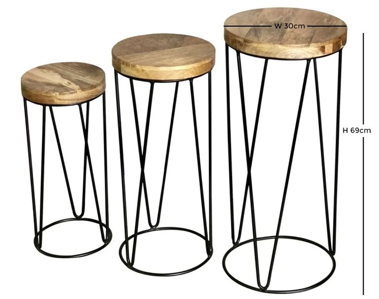 Ravi Mango Wood Set of 3 Round Stools