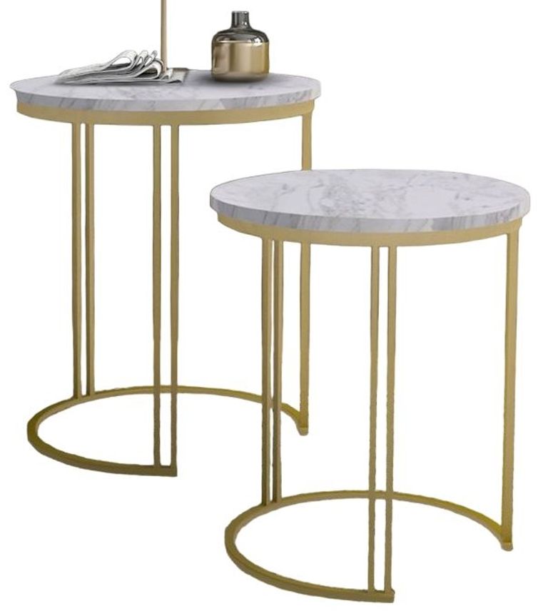 Ravi White Marble Round Nest of 2 Tables