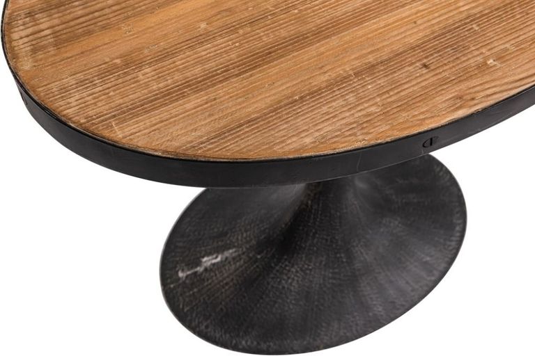 Revival Reclaimed Pine and Black Metal Flute Base Large Side Table