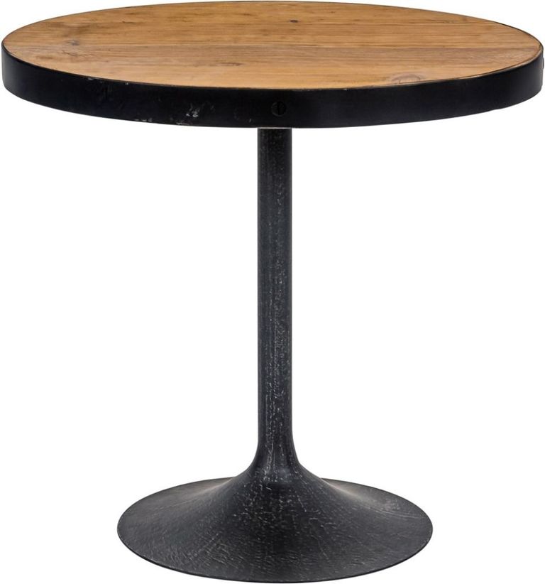Revival Reclaimed Pine and Black Metal Flute Base Medium Side Table