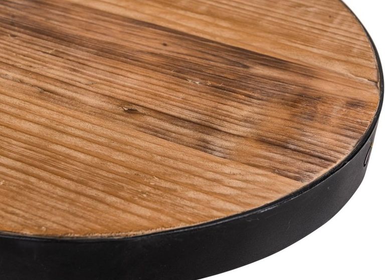 Revival Reclaimed Pine and Black Metal Flute Base Small Side Table