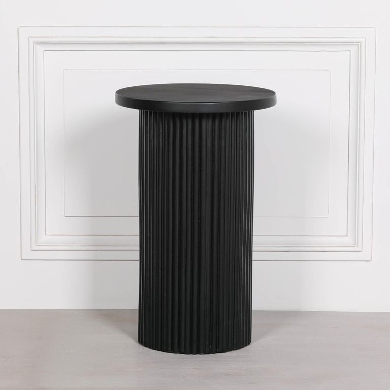 Ribbed Mango Wood Side Table - Black - Round - Occasional