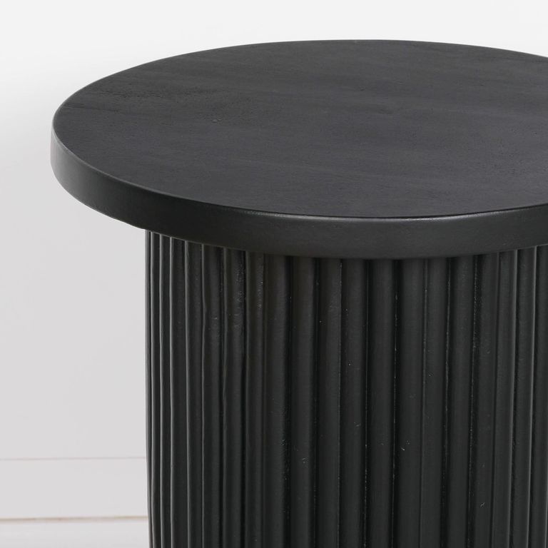 Ribbed Mango Wood Side Table - Black - Round - Occasional
