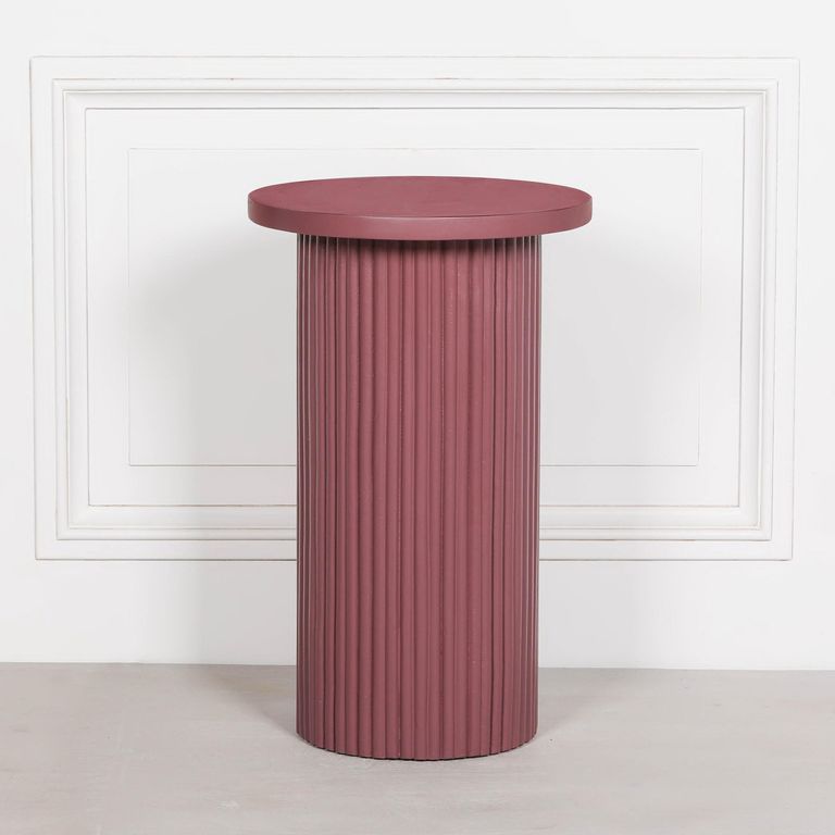 Ribbed Damson Mango Wood Side Table - Round - Occasional