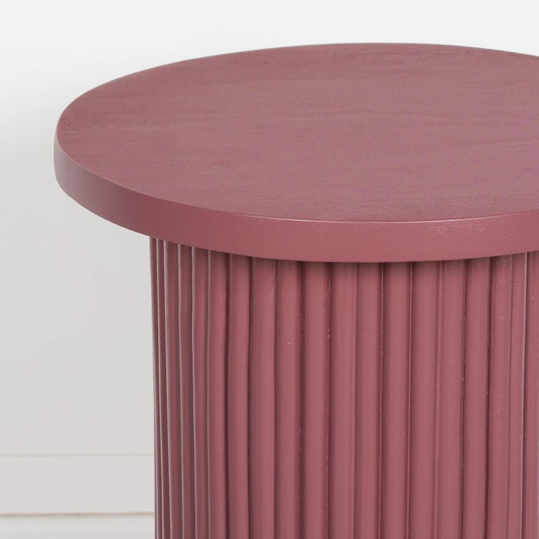 Ribbed Damson Mango Wood Side Table - Round - Occasional