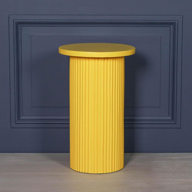 Ribbed Mango Wood Side Table - Yellow - Round - Occasional