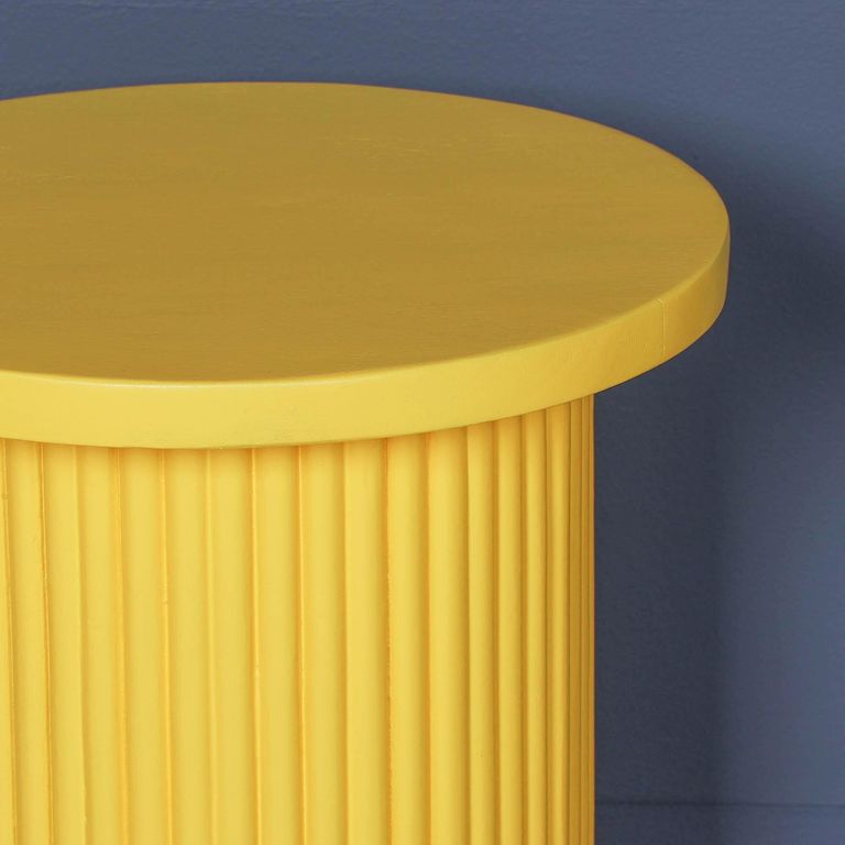 Ribbed Mango Wood Side Table - Yellow - Round - Occasional
