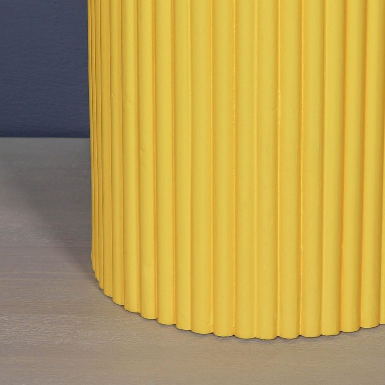 Ribbed Mango Wood Side Table - Yellow - Round - Occasional