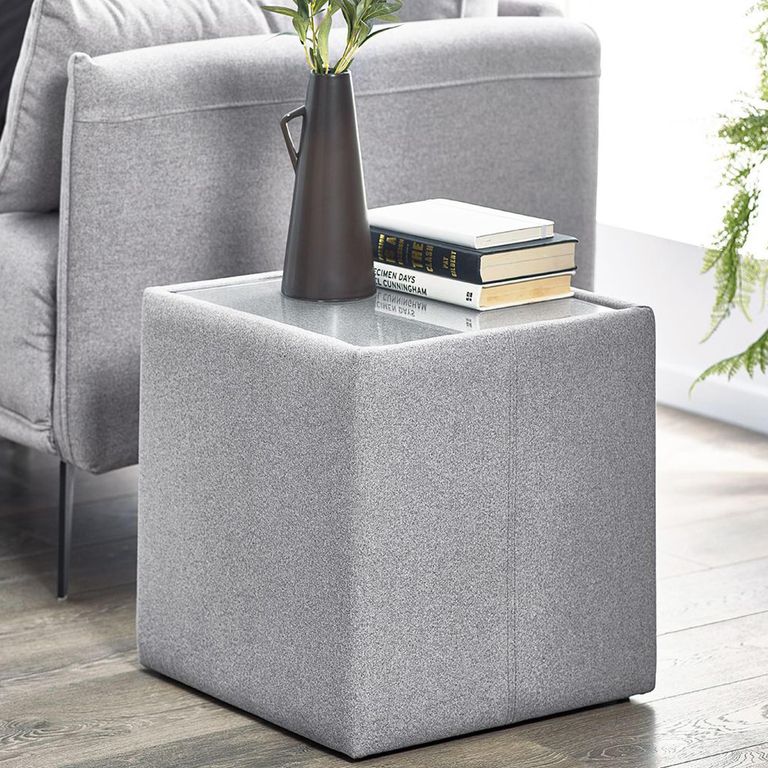 Rohe Lamp Table - Glass Top - Grey Fabric