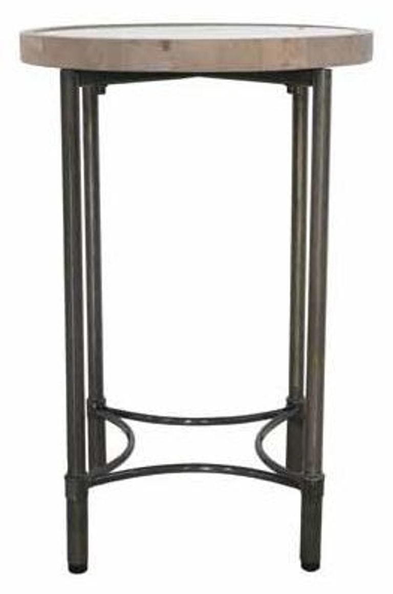 Round Mango Wood Lamp Table with Metal Base