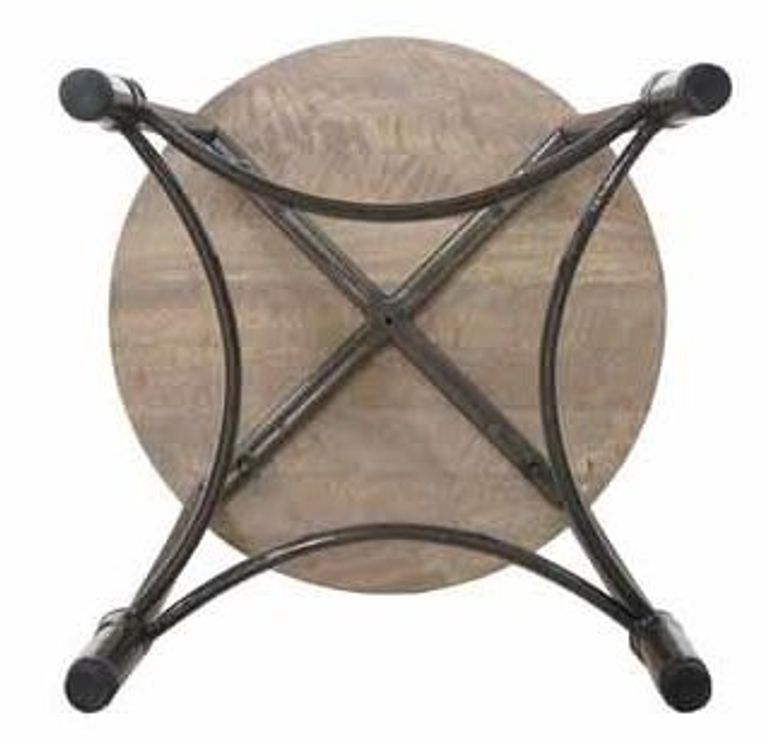 Round Mango Wood Lamp Table with Metal Base