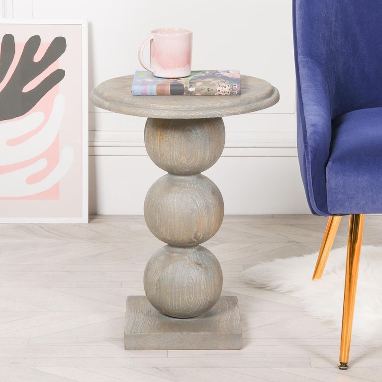 Rustic Mango Wood Stacked Ball Side Table - Round - Occasional