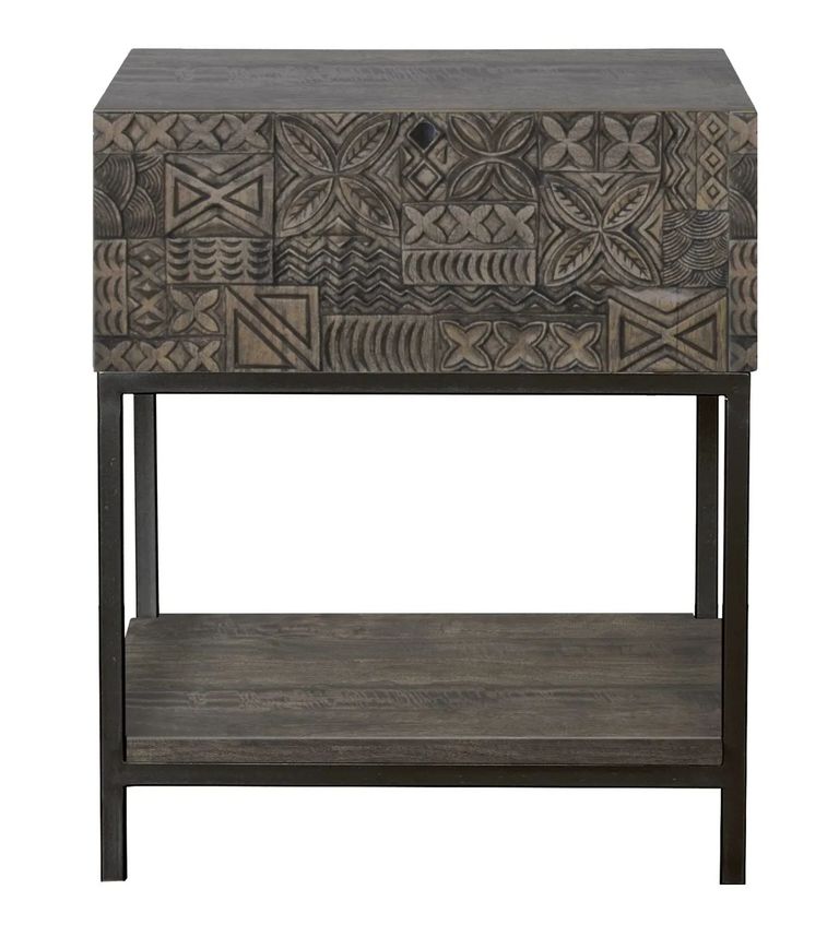 Sahara Black Washed Carved Mango Wood 1 Drawer Side Table