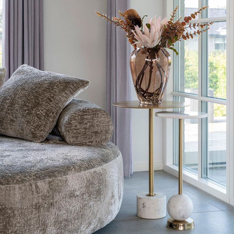 Salo Side Table - Round - White - Marble Effect