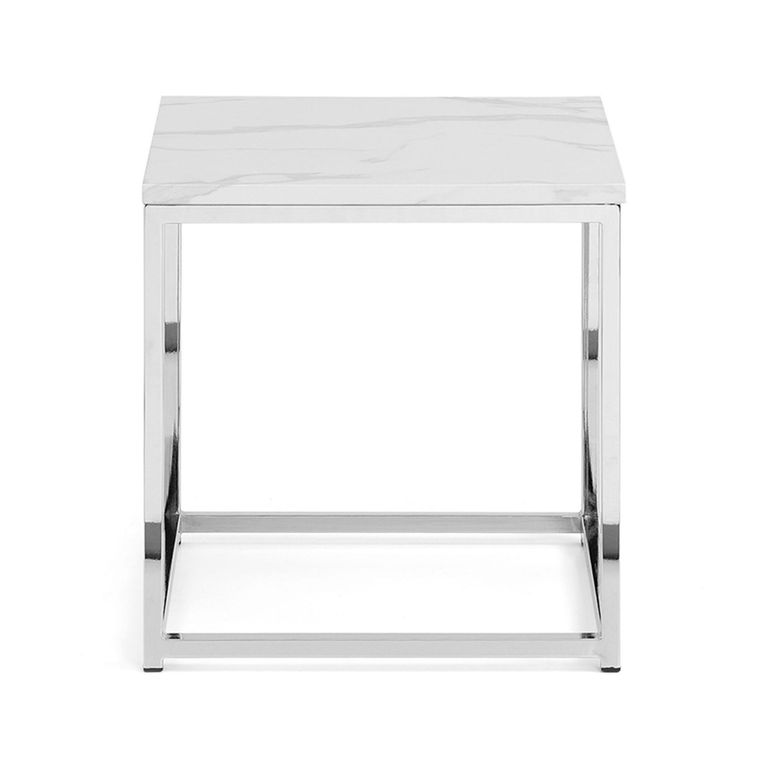 Scala Lamp Table - Square - White Marble Effect and Chrome