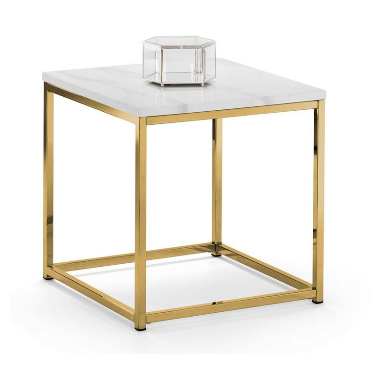 Scala Lamp Table - Square - White Marble Effect and Gold