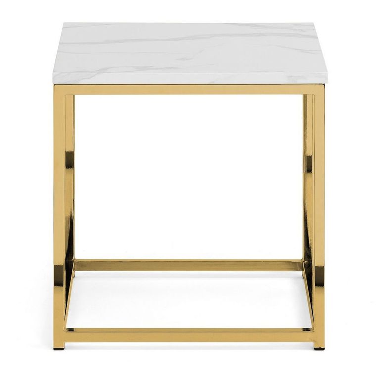 Scala Lamp Table - Square - White Marble Effect and Gold