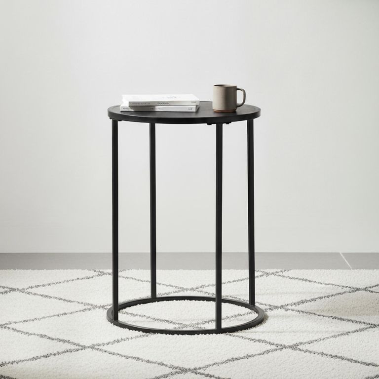 Seaford Side Table - Round - Black Melamine and Metal