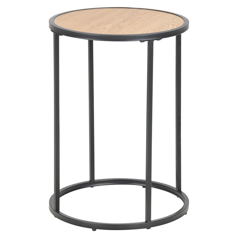 Seaford Side Table - Round - Oak and Black Metal