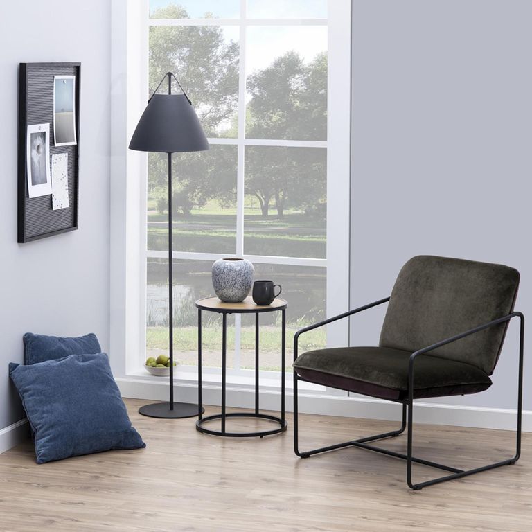 Seaford Side Table - Round - Oak and Black Metal