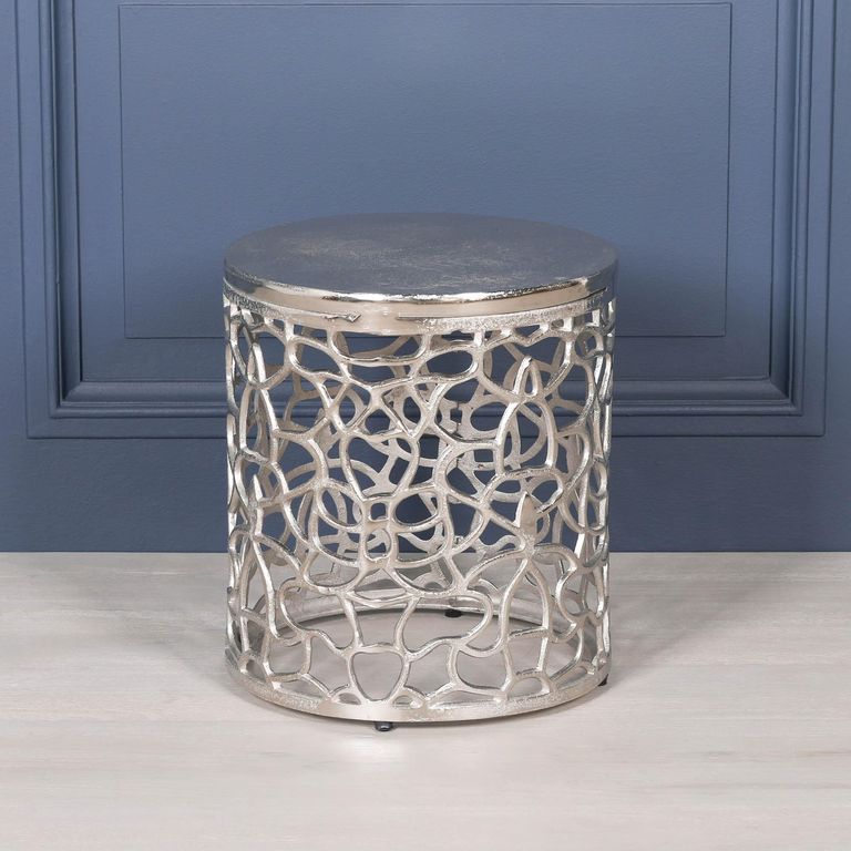 Fretwork Round Side Table - Silver Aluminium