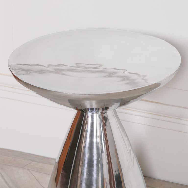 Hour Glass Side Table - Silver Cast Aluminium - Round