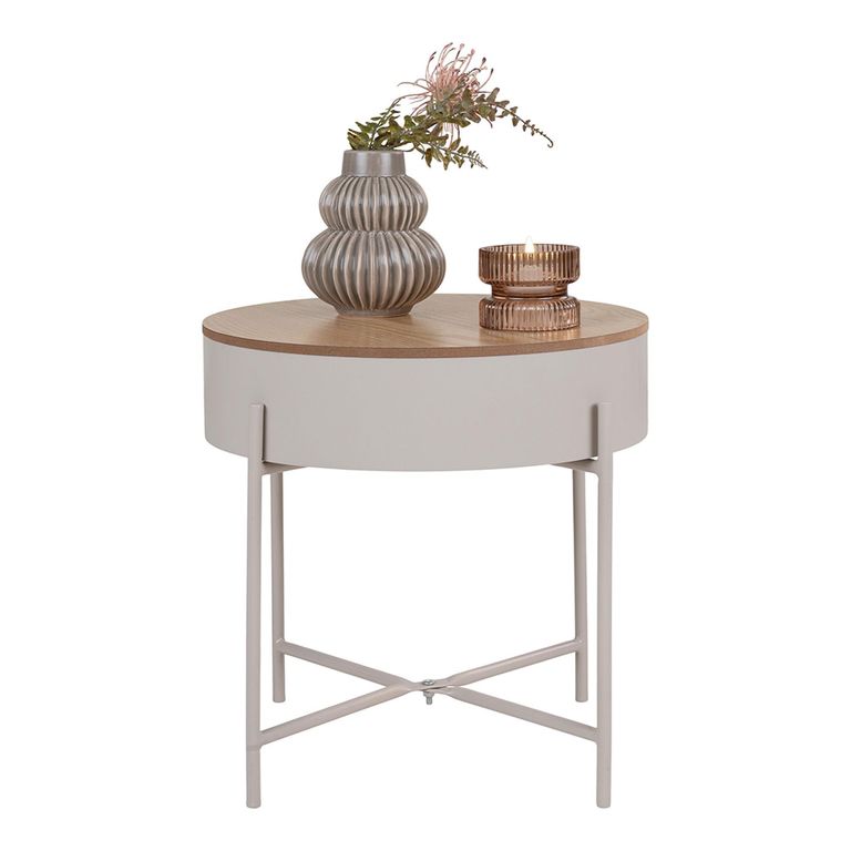 Sisco Side Table - Round - Storage - Beige