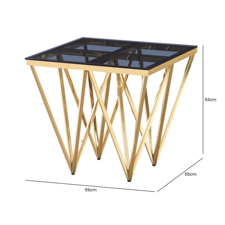 End Table - Square - Smoked Glass and Gold Metal