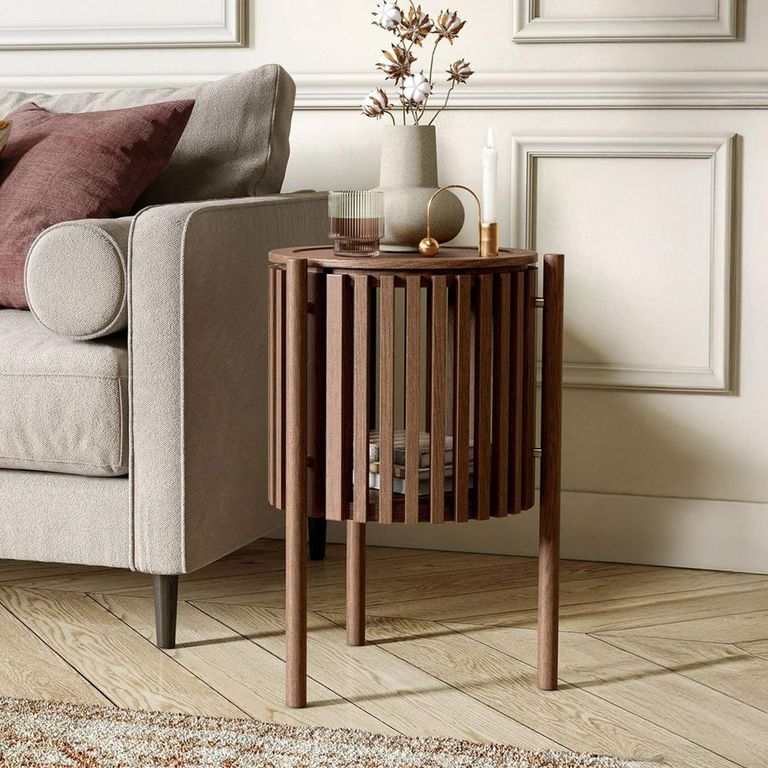 Soho Side Table - 1 Door - Slatted Story Round - Dark Oak