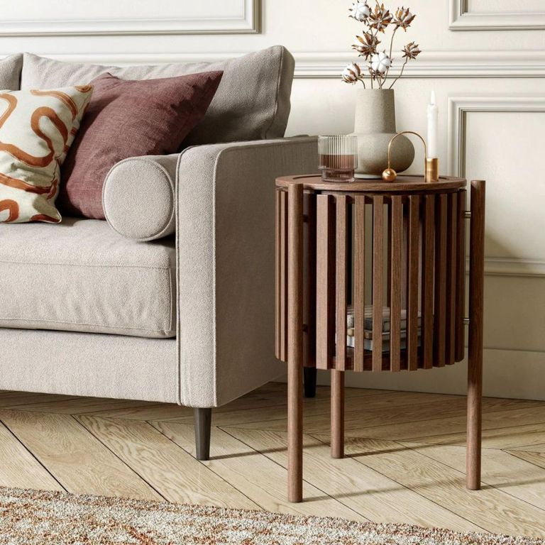 Soho Side Table - 1 Door - Slatted Story Round - Dark Oak