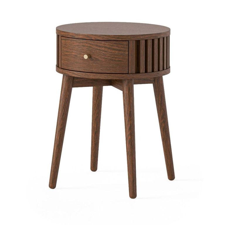 Soho Side Table - 1 Drawer - Slatted Round - Dark Oak