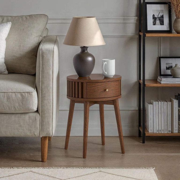 Soho Side Table - 1 Drawer - Slatted Round - Dark Oak