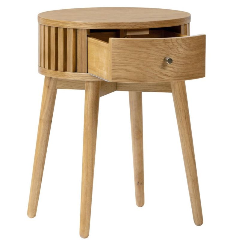 Soho Side Table - 1 Drawer - Slatted Round - Oak