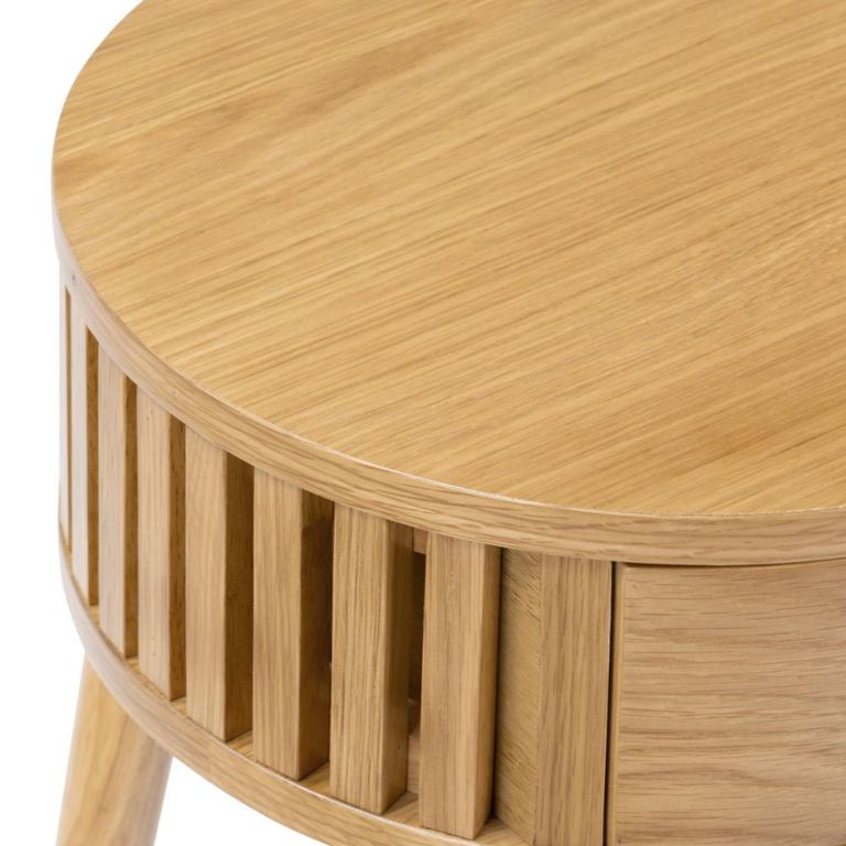 Soho Side Table - 1 Drawer - Slatted Round - Oak
