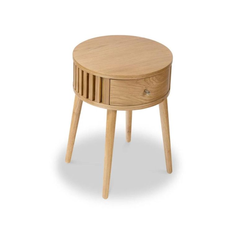 Soho Side Table - 1 Drawer - Slatted Round - Oak