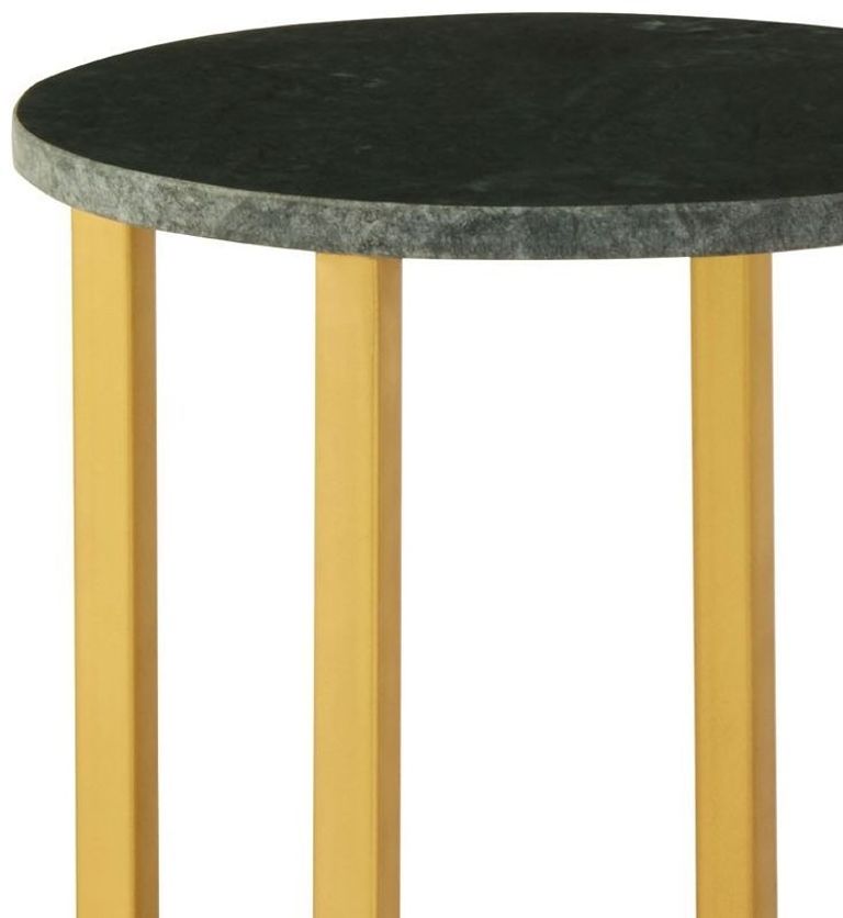 Templar Side Table - Round Tall - Green Marble and Gold