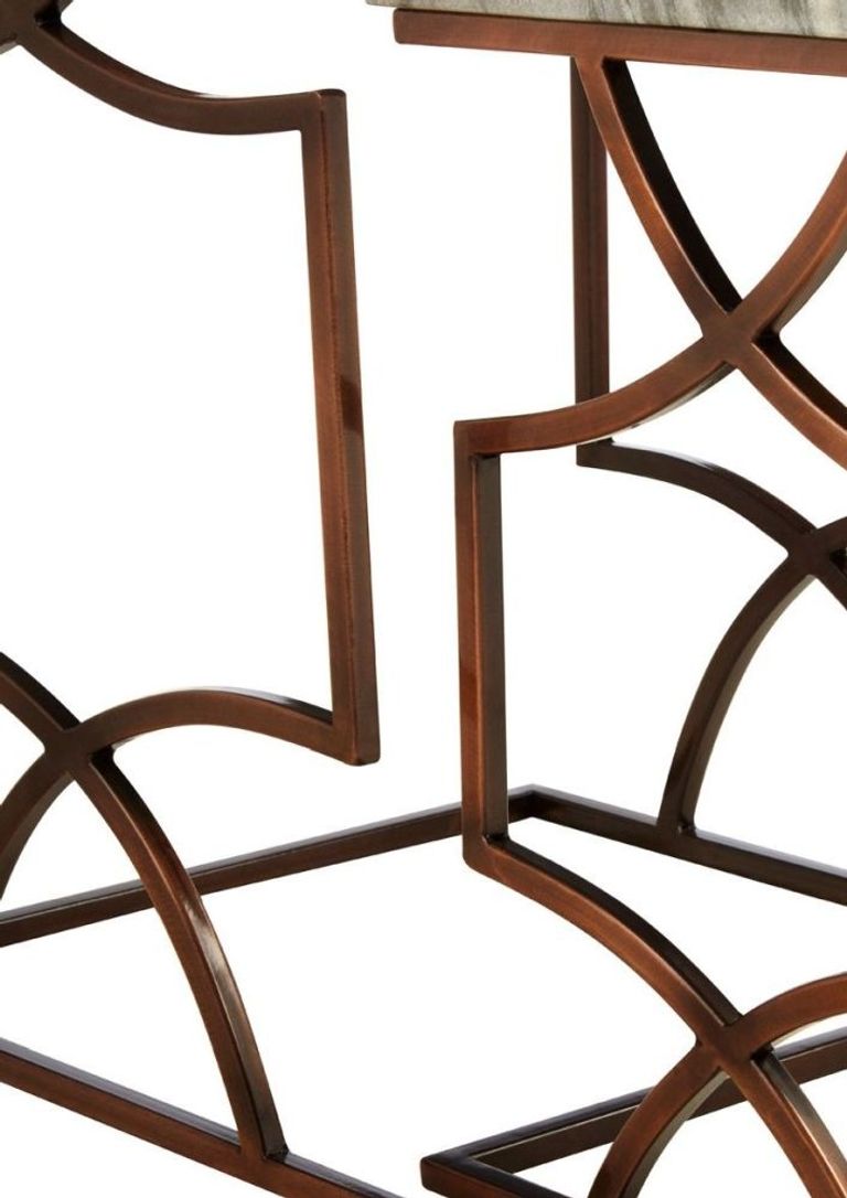 Templar Tables - 2 Tier - Grey Marble with Bronze Metal Base