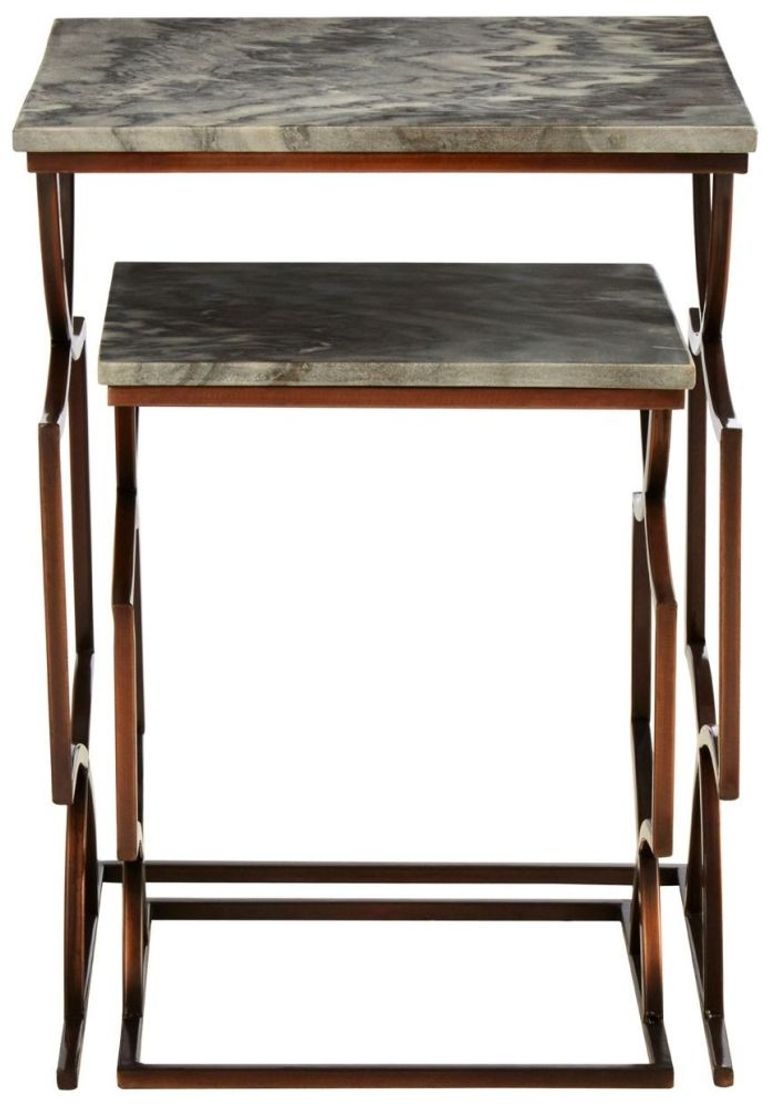 Templar Tables - 2 Tier - Grey Marble with Bronze Metal Base