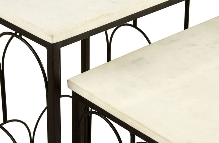 Templar Side Tables - Set of 2 - White Marble with Black Metal Base
