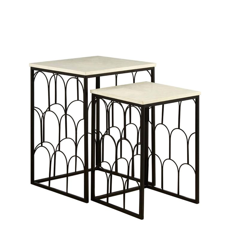 Templar Side Tables - Set of 2 - White Marble with Black Metal Base