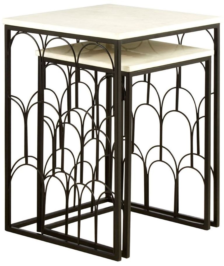 Templar Side Tables - Set of 2 - White Marble with Black Metal Base