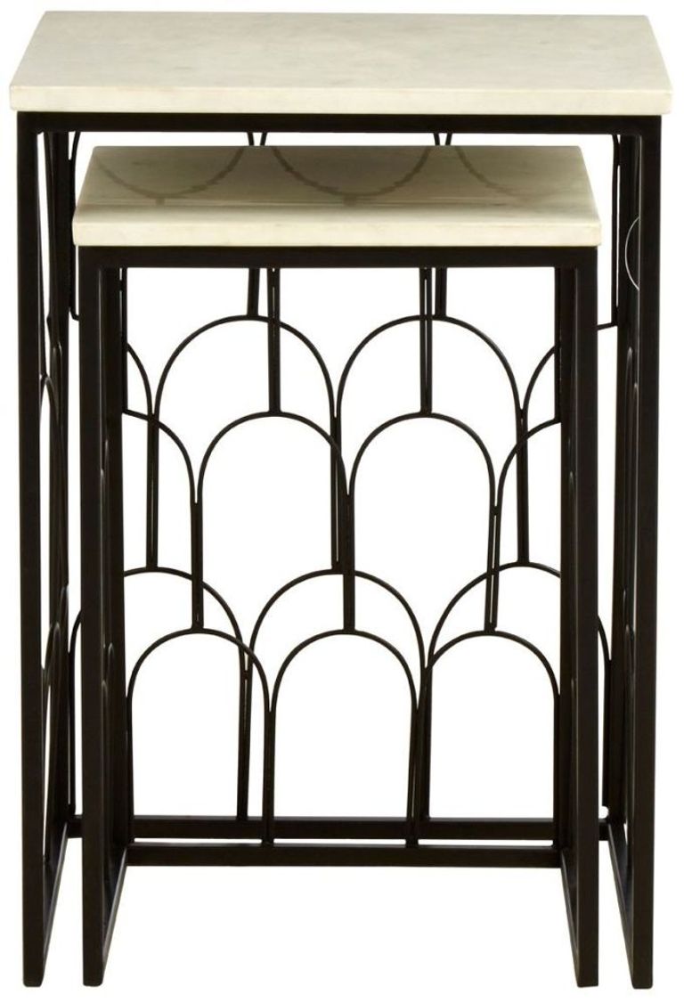Templar Side Tables - Set of 2 - White Marble with Black Metal Base
