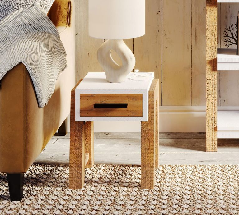 Trinity Reclaimed Wood & White Side Table - 1 Drawer