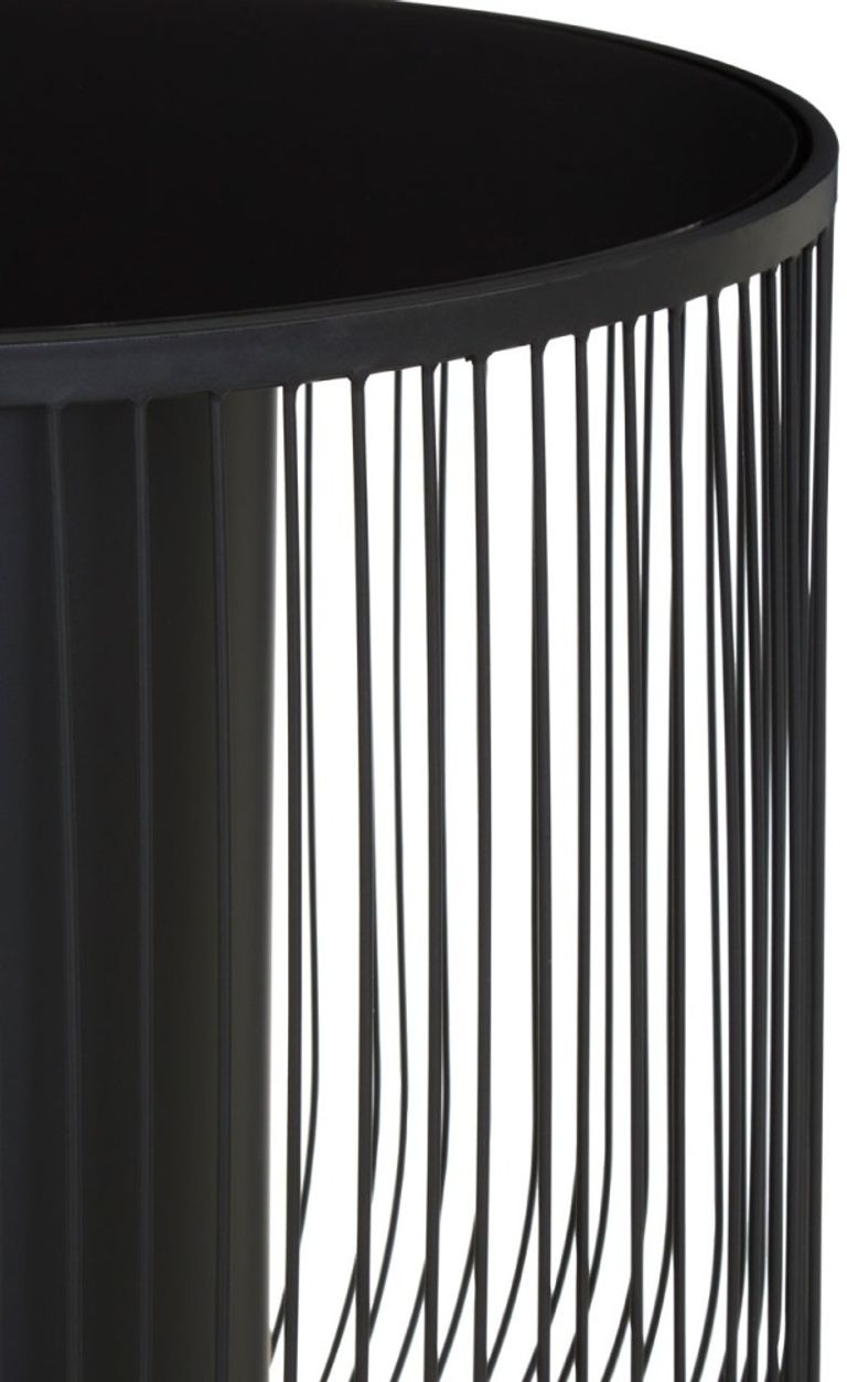 Trento End Table - Round - Black Glass with Wired Design