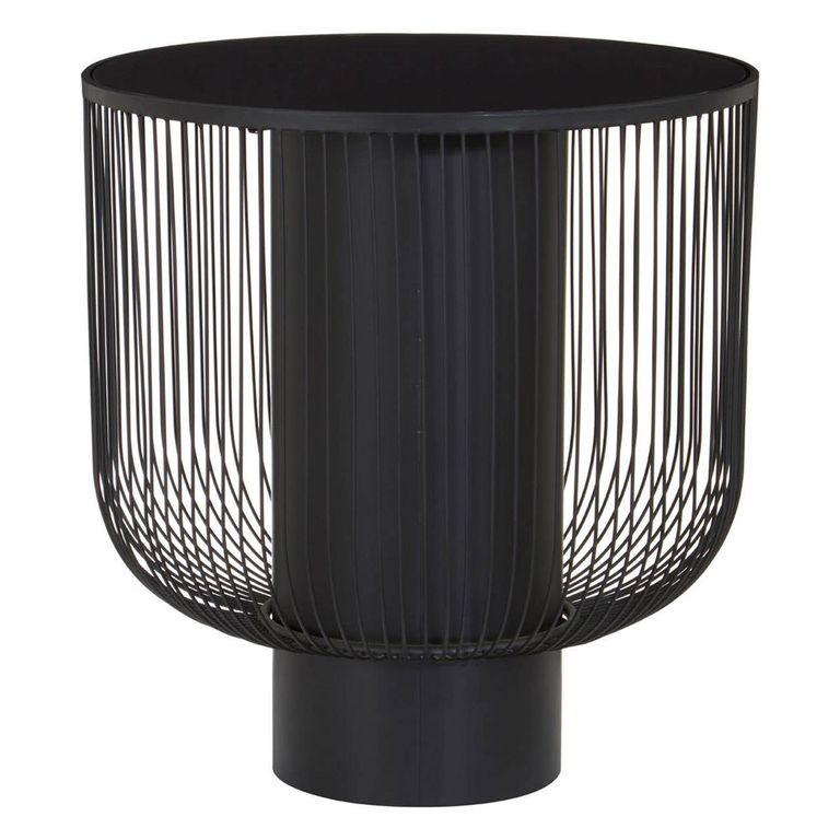 Trento End Table - Round - Black Glass with Wired Design